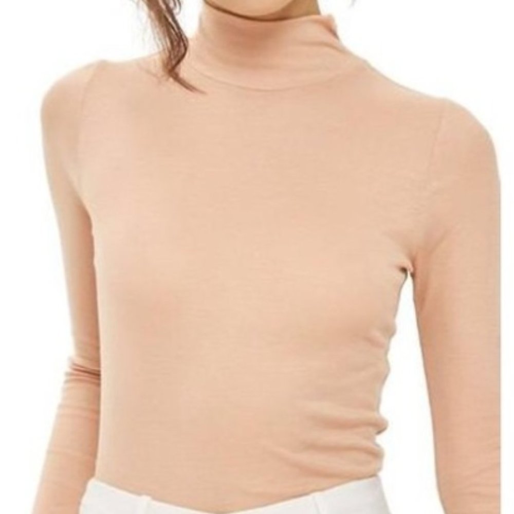 Topshop Ribbed Turtleneck Top - Beige